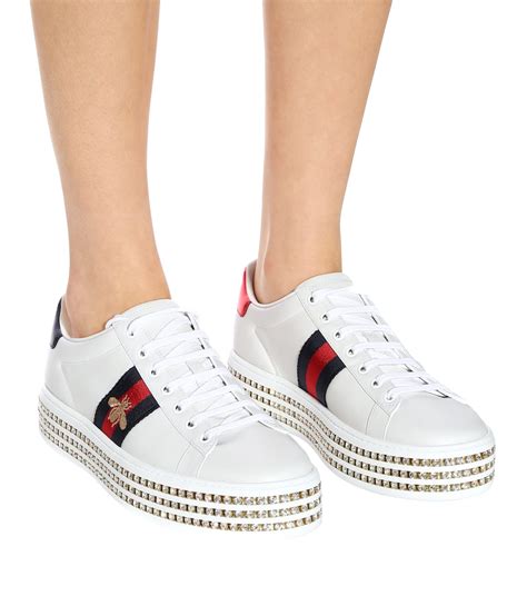 gucci ace leather platform sneakers women|Gucci ace embellished leather sneakers.